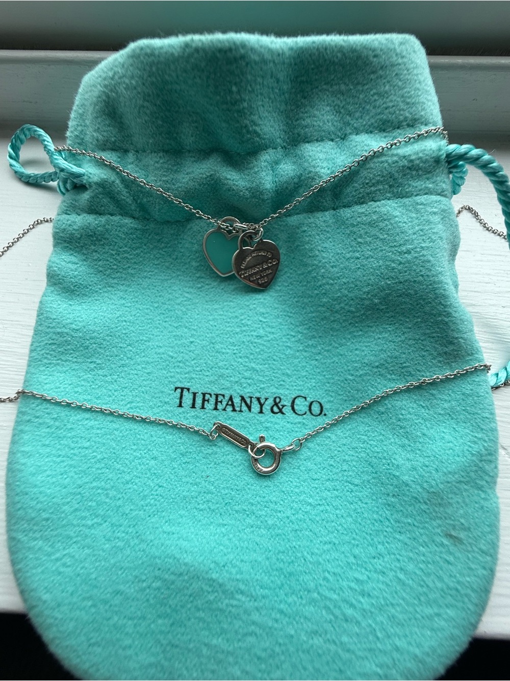 Tiffany & Co. Silver Heart Tag Necklace with Tiffany Blue Enamel Heart - Picture 4 of 5